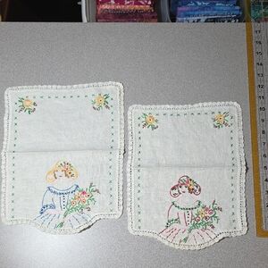Vintage Embroidered Doilies with Floral Design